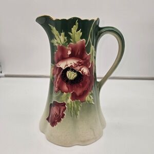 Antique 1800's Societe Ceramique Maestricht Holland Floral Ceramic Pitcher 10" H